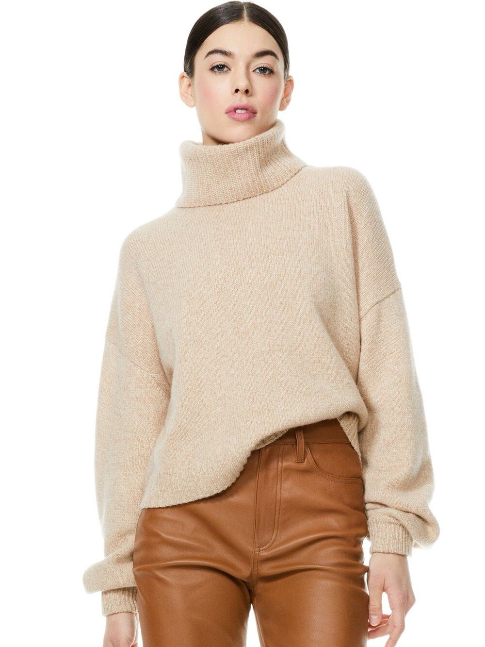 NWOT Alice Olivia Franklyn Tan Cashmere Pullover Turtleneck Sweater L